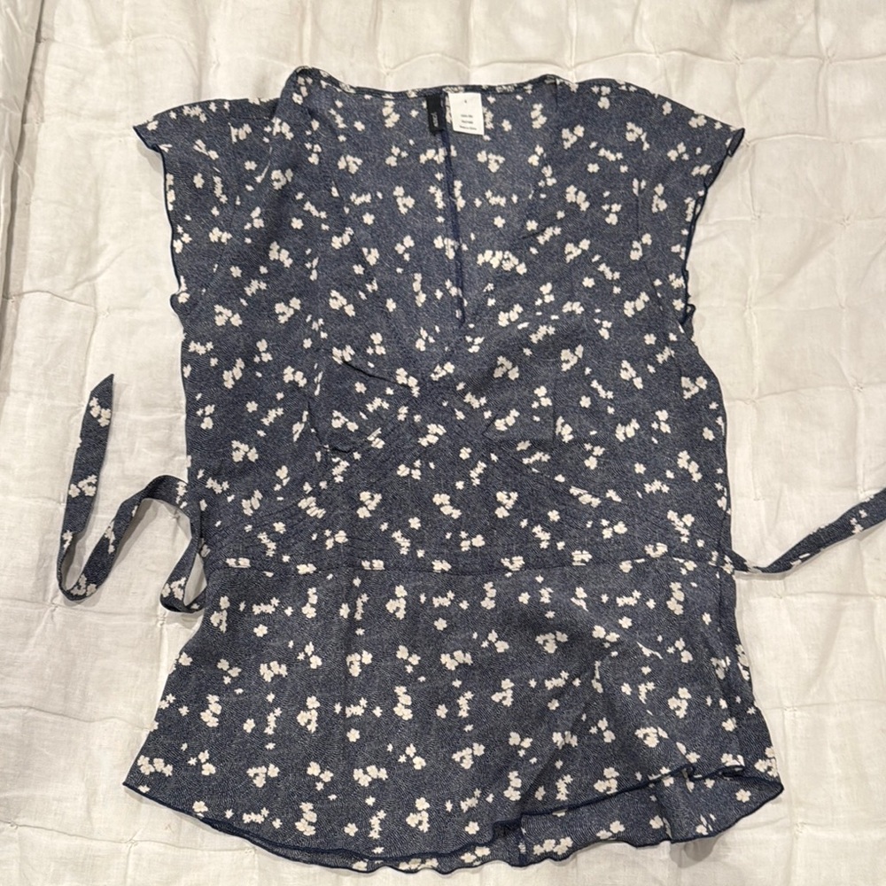 Floral Wrap Top - Blue